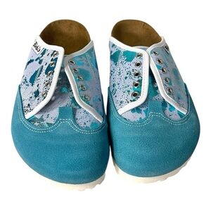 Birki’s Sporty Slip-On Shoes – Denim Glitter Splash Aqua – Size 35 (L 4)